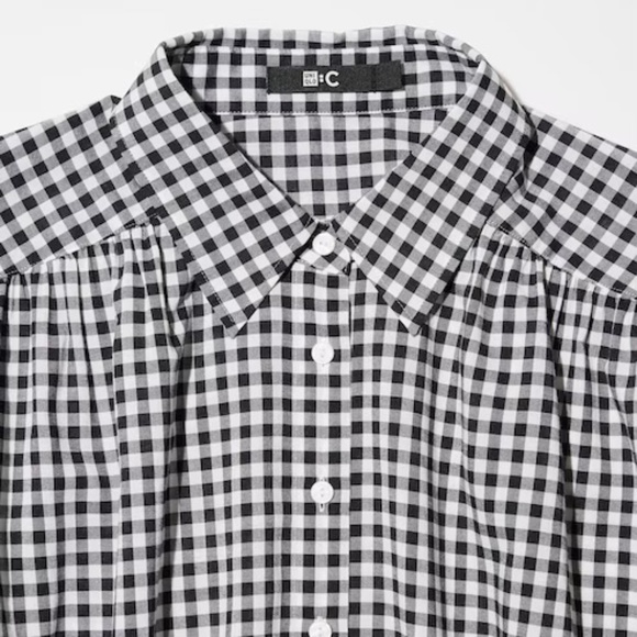NWT Uniqlo Gathered Checked Volume Long Sleeve Blouse - Picture 3 of 6